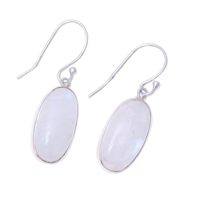 Rainbow moonstone dangle earrings, 'Dashing Beauty' - Oval Rainbow Moonstone Dangle Earrings from India