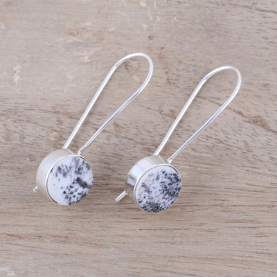 Ceramic drop earrings, 'Energy Preserved' - Black and White Ceramic and Sterling Silver Drop Earrings