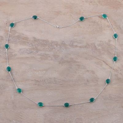 Onyx station necklace, 'Lively Innocence' - Green Onyx Station Necklace Crafted in India