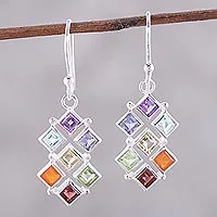 Pendientes colgantes con múltiples piedras preciosas - Pendientes colgantes de chakras con piedras preciosas múltiples de la India