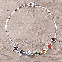 Multi-gemstone link bracelet, 'Wellness' - Multi-Gemstone Chakra Bracelet from India