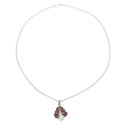 Halskette mit Granat-Anhänger - Pfauen-Granat-Anhänger-Halskette aus Indien