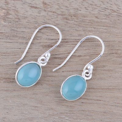 Chalcedony dangle earrings, 'Luminous Sky Blue' - Sky Blue Chalcedony Dangle Earrings from India