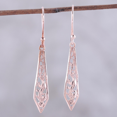 Rose gold plated sterling silver dangle earrings, 'Sword of Delhi' - Rose Gold Plated Sterling Silver Dangle Earrings from India