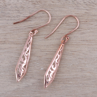 Rose gold plated sterling silver dangle earrings, 'Sword of Delhi' - Rose Gold Plated Sterling Silver Dangle Earrings from India