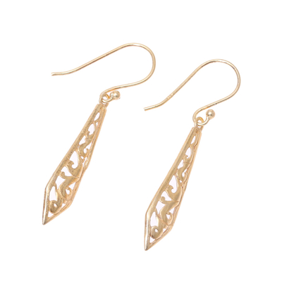 Gold plated sterling silver dangle earrings, 'Sword of Delhi' - Gold Plated Sterling Silver Dangle Earrings from India