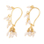 Gold plated cultured pearl chandelier earrings, 'Pearl Melody' - Gold Plated Cultured Pearl Chandelier Earrings from India (image 2c) thumbail