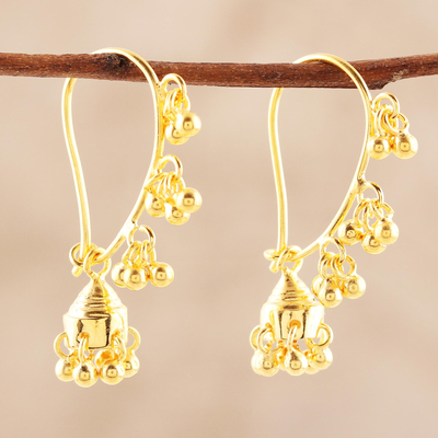 Vergoldete Kronleuchter-Ohrringe aus Sterlingsilber - Kronenleuchter-Ohrringe aus 22 Karat vergoldetem Sterlingsilber