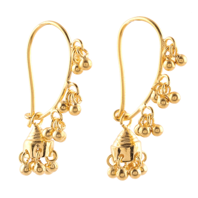 Gold plated sterling silver chandelier earrings, 'Golden Music' - 22k Gold Plated Sterling Silver Chandelier Earrings