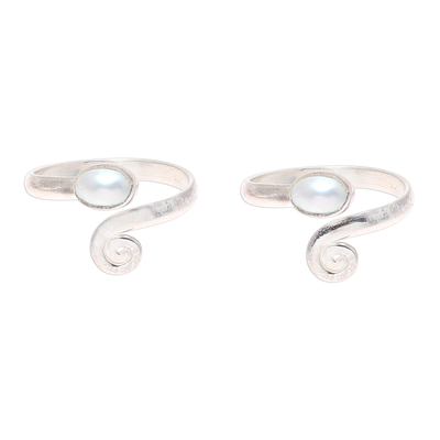 Cultured pearl toe rings, 'Glowing Flair' - Cultured Pearl Toe Rings Crafted in India