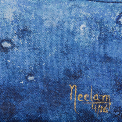 'Dew' - Cuadro Expresionista Firmado de Hojas en Azul de la India
