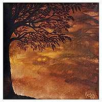 'Bhor - Morning' - Signed Painting of a Tree at Sunrise from India