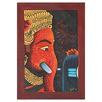 'Pious Ganesha' - Signed Expressionist Painting of Ganesha from India