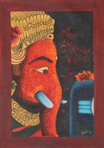 'Pious Ganesha' - Signed Expressionist Painting of Ganesha from India