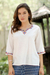 Cotton tunic, 'Desert Flowers' - Embroidered Cotton Tunic in Snow White from India thumbail