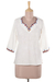 Cotton tunic, 'Desert Flowers' - Embroidered Cotton Tunic in Snow White from India (image 2c) thumbail