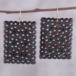 Bone dangle earrings, 'Dark Brown Jali Elegance' - Dark Brown Jali Bone Dangle Earrings from India