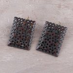 Bone dangle earrings, 'Dark Brown Jali Elegance' - Dark Brown Jali Bone Dangle Earrings from India