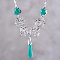 Green Onyx Sterling Silver Nature Leaf Pendant Necklace,'Forest Style'