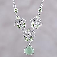 Peridot and serpentine pendant necklace, 'Evening Delight' - Sterling Silver Peridot and Serpentine Pendant Necklace