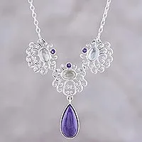 Halskette mit Anhänger aus mehreren Edelsteinen, „Harmonious Purple Trio“ – Sterling-Anhänger-Halskette mit Amethyst, Labradorit und Charoit