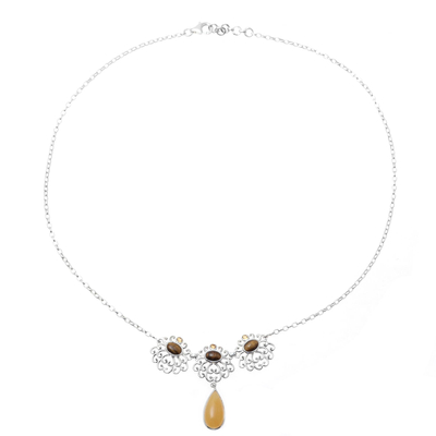 Multi-gemstone pendant necklace, 'Harmonious Trio' - Aventurine Tiger's Eye and Citrine Pendant Necklace