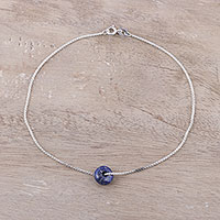 Lapis lazuli pendant anklet, 'Elegant Wheel'
