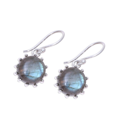 Labradorite dangle earrings, 'Evening Bloom' - Round Sterling Silver and Labradorite Dangle Earrings