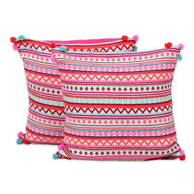 Bright Cotton Blend Cushion Covers from India (Pair)