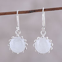 Rainbow moonstone dangle earrings, 'Daylight Bloom' - Round Sterling Silver and Rainbow Moonstone Dangle Earrings