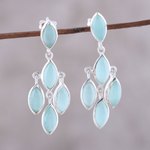 Chalcedony chandelier earrings, 'Aqua Marquise' - Aqua Chalcedony Chandelier Earrings from India