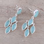 Chalcedony chandelier earrings, 'Aqua Marquise' - Aqua Chalcedony Chandelier Earrings from India