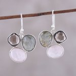 Multi-gemstone dangle earrings, 'Enchanting Trinity' - Multi-Gemstone Sterling Silver Dangle Earrings from India