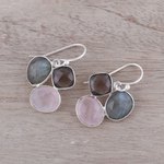 Multi-gemstone dangle earrings, 'Enchanting Trinity' - Multi-Gemstone Sterling Silver Dangle Earrings from India