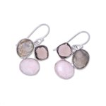 Multi-gemstone dangle earrings, 'Enchanting Trinity' - Multi-Gemstone Sterling Silver Dangle Earrings from India