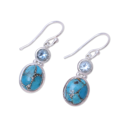 Blue topaz dangle earrings, 'Tidal Dream' - Blue Topaz and Composite Turquoise Dangle Earrings
