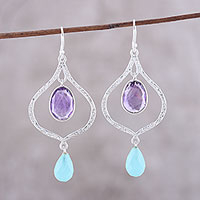 Amethyst and chalcedony dangle earrings, 'Divine Duo'