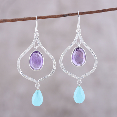 Amethyst and chalcedony dangle earrings, 'Divine Duo' - Amethyst and Chalcedony Dangle Earrings from India