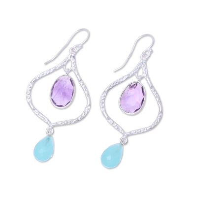 Amethyst and chalcedony dangle earrings, 'Divine Duo' - Amethyst and Chalcedony Dangle Earrings from India