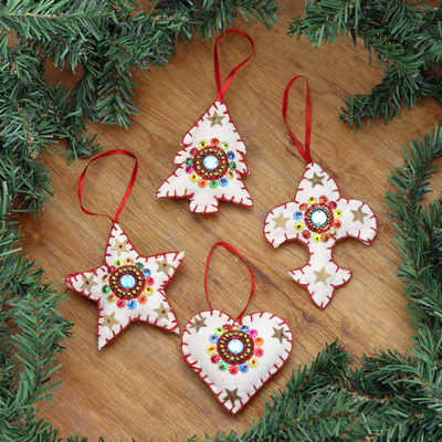Handmade Beaded Wool Christmas Ornaments (set of 4) - Christmas Charms
