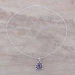 Sterling silver pendant necklace, 'Floral Flames' - Indian Teardrop Shaped Pendant Necklace in Sterling Silver
