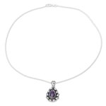 Sterling silver pendant necklace, 'Floral Flames' - Indian Teardrop Shaped Pendant Necklace in Sterling Silver