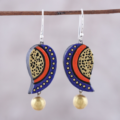 Turquoise ceramic dangle earrings gift for her handmade geometric jewelry