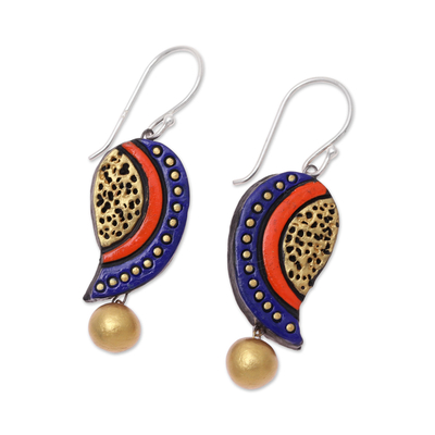 Ceramic dangle earrings, 'Mango Bliss' - Hand-Painted Ceramic Dangle Earrings Crafted in India