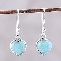 Amazonite dangle earrings, 'Sweet Adoration' - Heart Shaped Amazonite Dangle Earrings from India