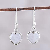 Rainbow moonstone dangle earrings, 'Sweet Adoration' - Heart Shaped Rainbow Moonstone Dangle Earrings from India
