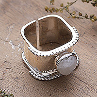 Rainbow moonstone wrap ring, 'Romance Beckons' - Romantic Heart-Shaped Rainbow Moonstone Wrap Ring from India