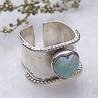 Heart-Shaped Amazonite and Sterling Silver Wrap Ring India,'Romance Beckons'