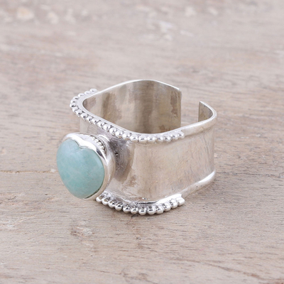 Amazonite wrap ring, 'Romance Beckons' - Heart-Shaped Amazonite and Sterling Silver Wrap Ring India