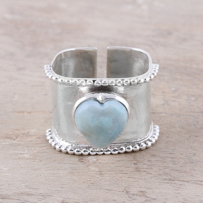Larimar wrap ring, 'Romance Beckons' - Romantic Heart-Shaped Larimar and Sterling Silver Wrap Ring